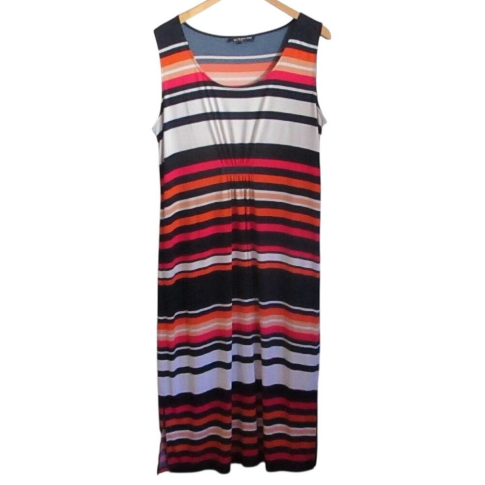 Jones New York Maxi Dress Size XL Striped Navy Blue Ruched Taxi Resort Coastal